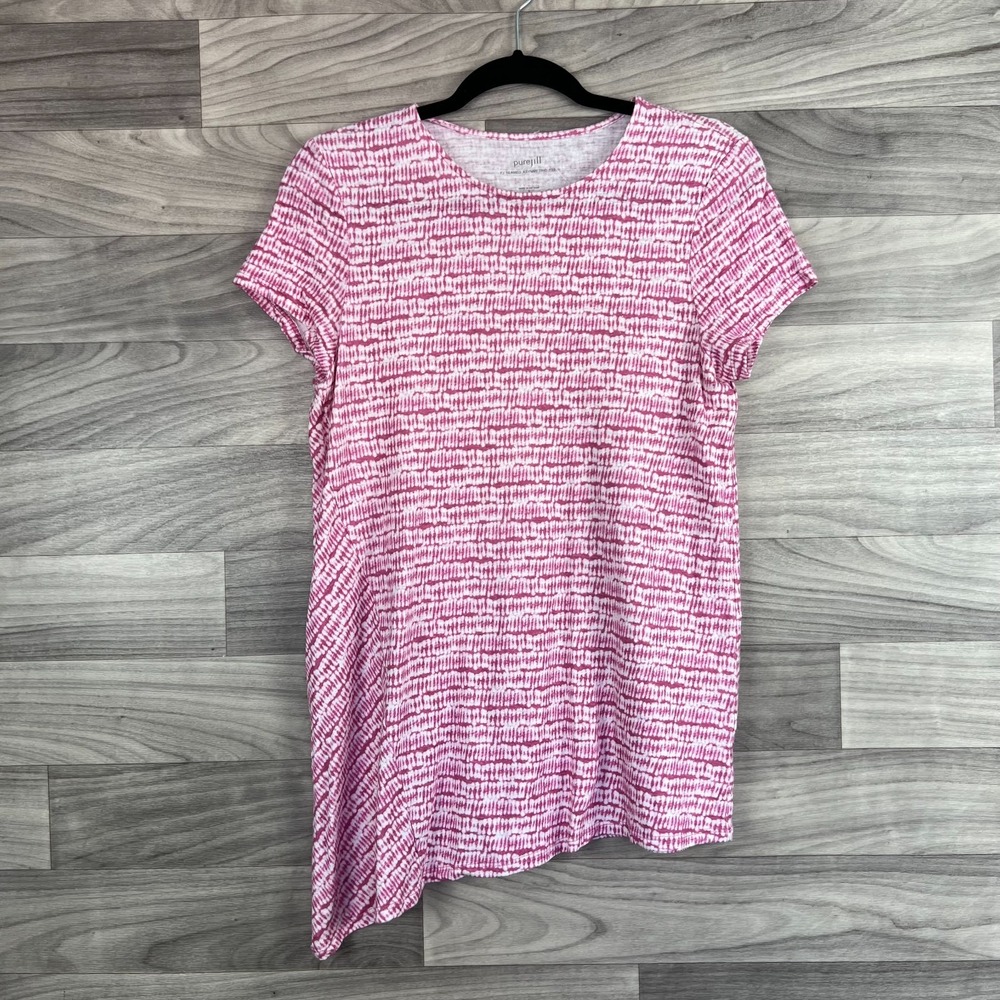 J.Jill Pure Jill Tunic Womens Small Pink Short Sleeve PJ Seamed Asymmetric Tee